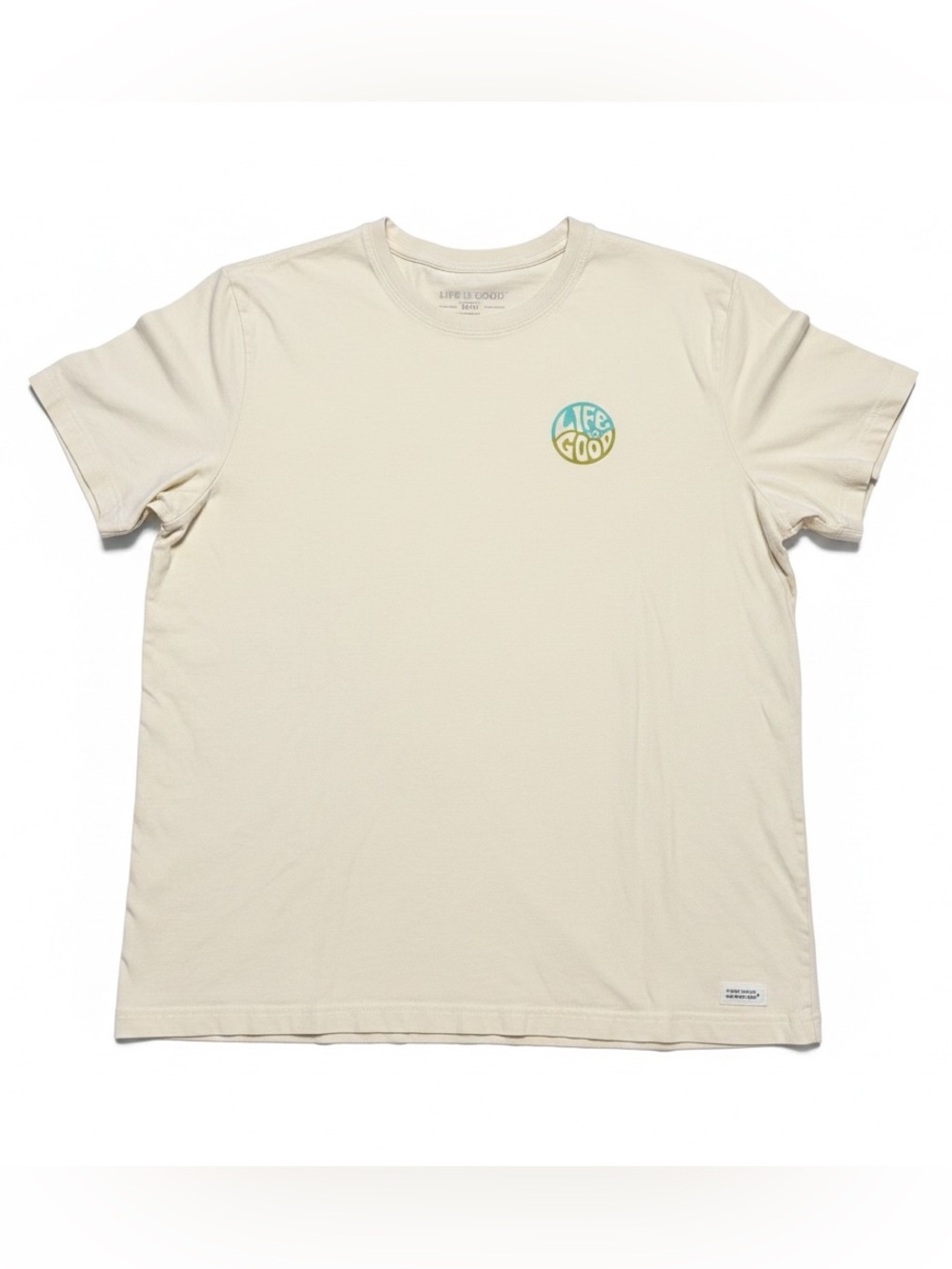 Life Is Good Cream Short Sleeve Tee with Small Blue & Green Chest Logo